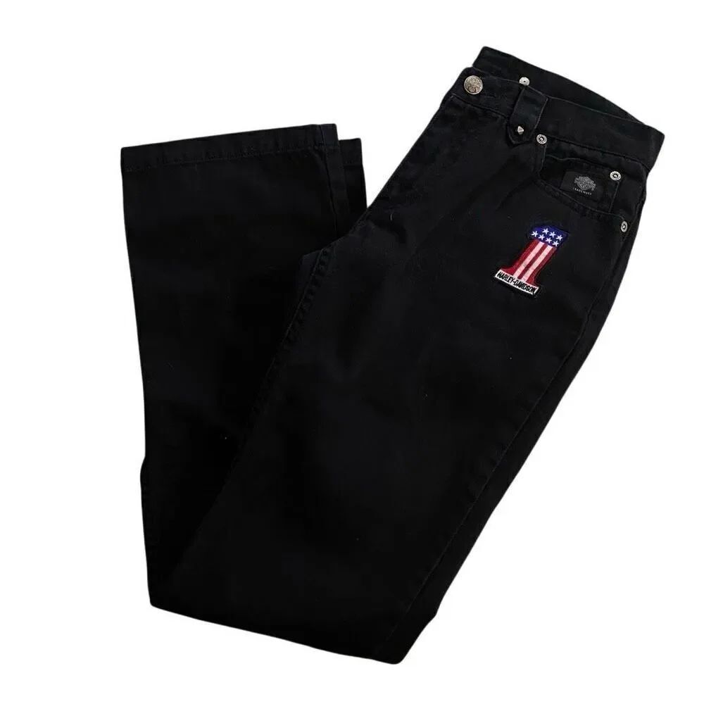 Harley Davidson #1 American flag size 6 black jeans straight leg